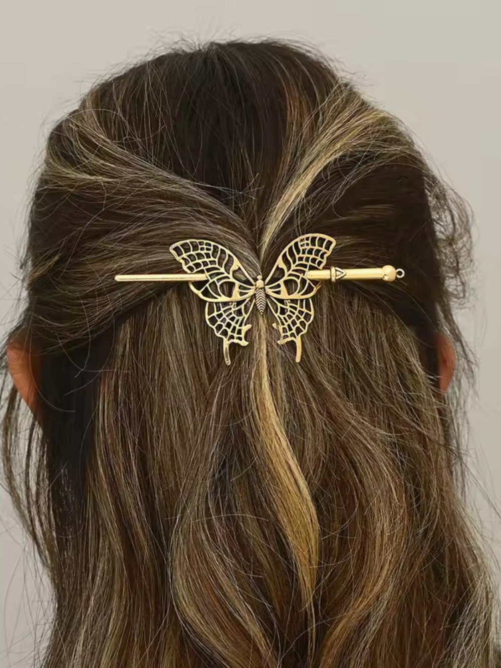 Antique Gold Butterfly Hair Barrette Pin